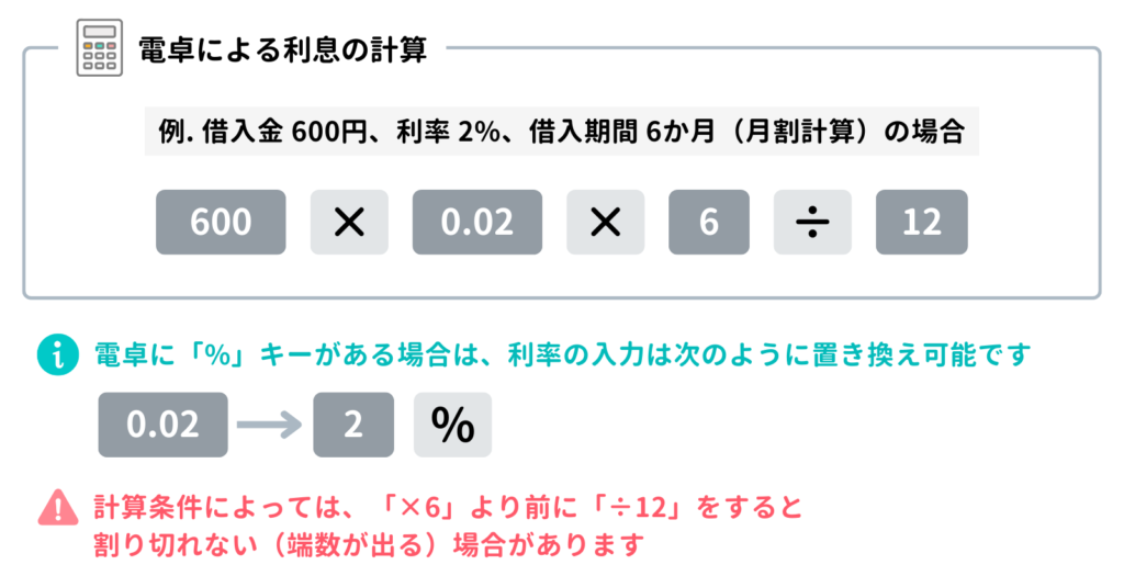 電卓による利息の計算