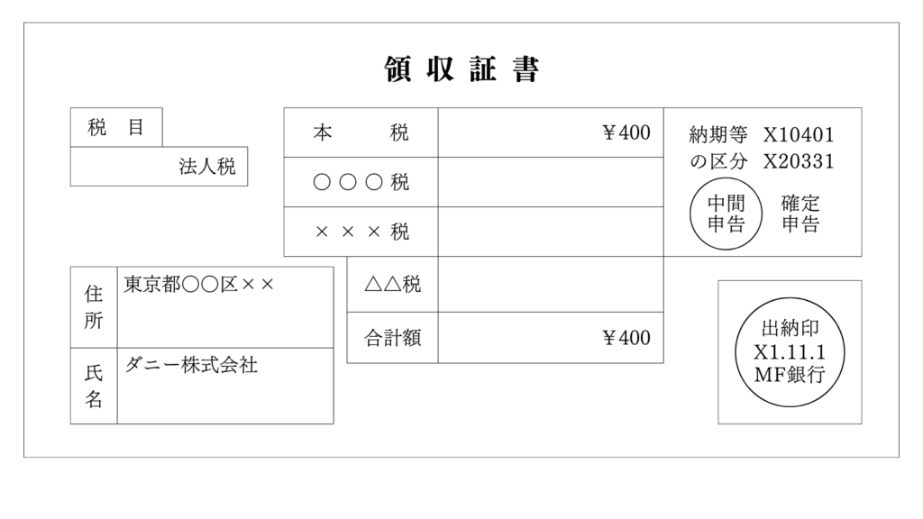 税金の納付書①（法人税の中間納付）